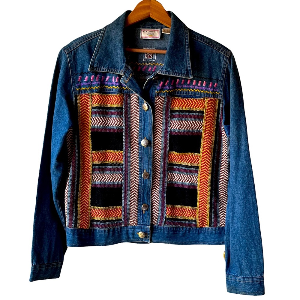 New Identity Denim Embroidered Blue Jean Jacket Size Large